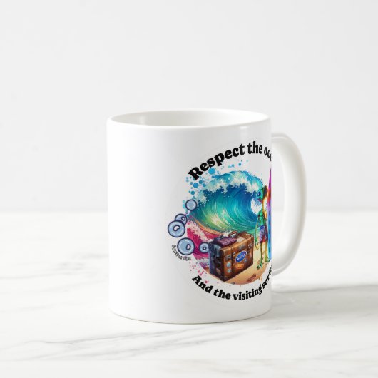 コーヒおもしろいーマグet respect海(白) コーヒーマグカップ (正面右)