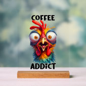 コーヒおもしろいー中毒者ワードアートチキン アクリルサイン (ニュートラル)