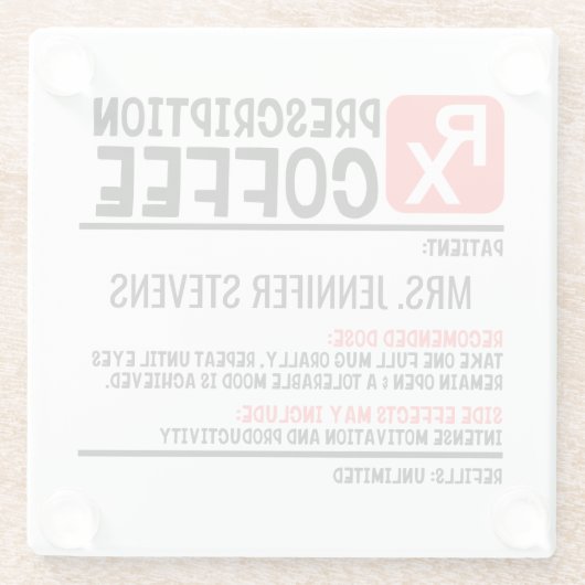 コーヒおもしろいー処方パーソナライズされた名 ガラスコースター (裏面)