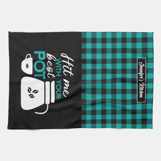 コーヒおもしろいー好きカフェイン中毒性のプレイドパターン キッチンタオル (横)