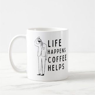 コーヒおもしろいー引用文ライフ・アクス・コーヒ救済ー コーヒーマグカップ