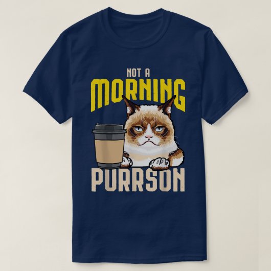 コーヒおもしろいー猫が朝ではないPurrson Caffei Tシャツ (デザイン正面)