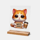 コーヒおもしろいー猫ワードアートが必要 アクリルサイン (傾斜)