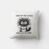 コーヒおもしろいー猫 – 屋外で落ち着き、混沌 クッション (正面)