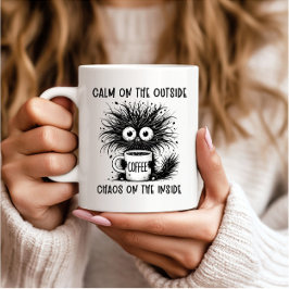 コーヒおもしろいー猫 – 屋外で落ち着き、混沌 コーヒーマグカップ