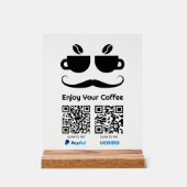 コーヒおもしろいー眼鏡QRコード、スキャンして支払う アクリルサイン (正面)