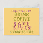 コーヒおもしろいー自撮り引用文デザイン ポストカード (正面)