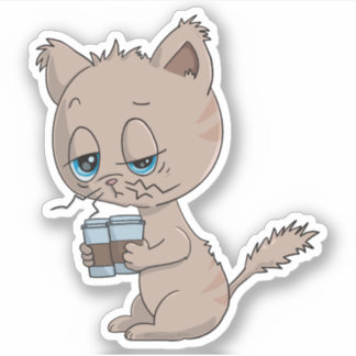 コーヒおもしろいー飲み猫 シール