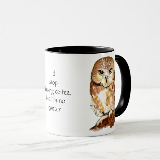 コーヒおもしろいー、キラキラなし、引用文かわいいフクロウ マグカップ (正面右)