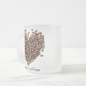コーヒおもしろいー、コーヒー豆ハート、コーヒーギフト、11oz フロストグラスマグカップ (正面左)
