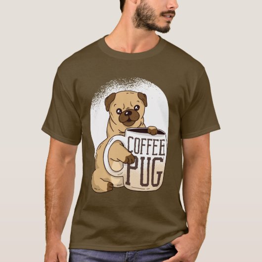 コーヒおもしろいーPUG愛犬家グラフィック漫画かわいい Tシャツ (正面)