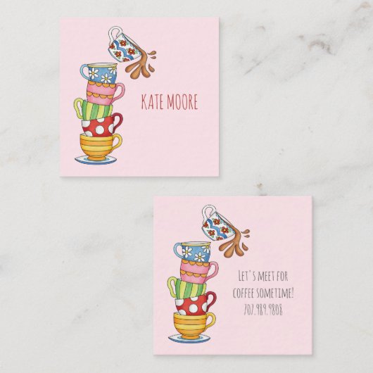 コーヒお洒落ーカップがコーヒーを飲みに会おう コーリングカード (正面/裏面)