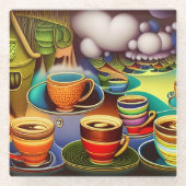 コーヒお洒落ーカップの国 ガラスコースター (正面)
