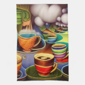 コーヒお洒落ーカップの国 キッチンタオル (縦)