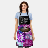 コーヒお洒落ー抽象芸術のパ絵を描ープル エプロン (着用した状態)