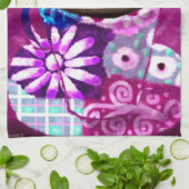 コーヒお洒落ー抽象芸術のパ絵を描ープル キッチンタオル (折り畳み)