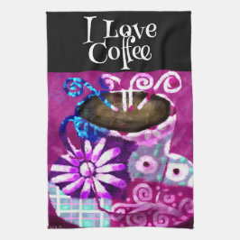 コーヒお洒落ー抽象芸術のパ絵を描ープル キッチンタオル