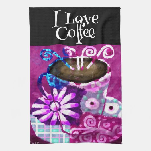 コーヒお洒落ー抽象芸術のパ絵を描ープル キッチンタオル (縦)