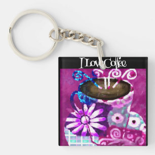 コーヒお洒落ー抽象芸術のパ絵を描ープル キーホルダー