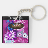 コーヒお洒落ー抽象芸術のパ絵を描ープル キーホルダー (裏面)