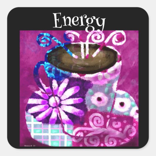 コーヒお洒落ー抽象芸術のパ絵を描ープル スクエアシール (正面)