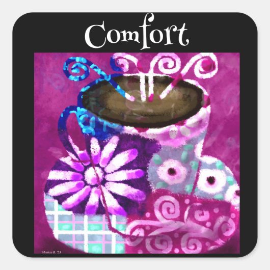 コーヒお洒落ー抽象芸術のパ絵を描ープル スクエアシール (正面)