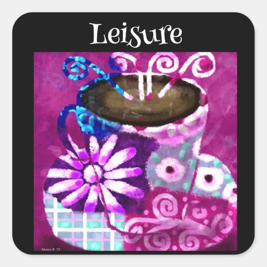 コーヒお洒落ー抽象芸術のパ絵を描ープル スクエアシール (正面)