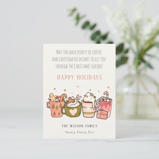 コーヒはっきりしたーおもしろいフェイン入りドリンククリスマス シーズンポストカード (スタンド正面)