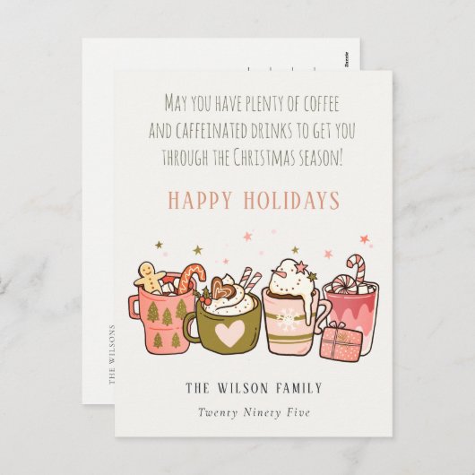 コーヒはっきりしたーおもしろいフェイン入りドリンククリスマス シーズンポストカード (正面/裏面)