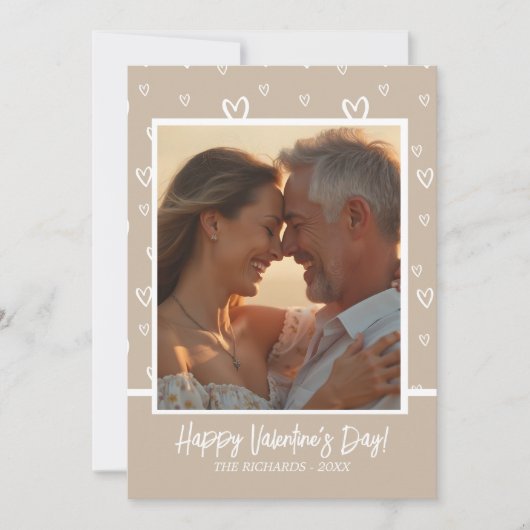 コーヒエレガントーとホワイトのハートとカスタム写真 シーズンカード (正面)