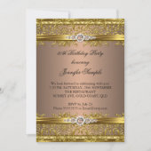 コーヒエレガントーブラウン金ゴールドダマスクダイヤモンド誕生日 招待状 (正面)