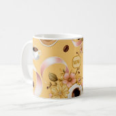 コーヒエレガントー黄色の花とリボンモノグラム コーヒーマグカップ (正面左)