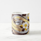 コーヒエレガントー黄色の花とリボン&イニシャル コーヒーマグカップ (中央)
