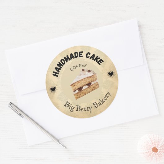 コーヒカスタムーケーキラベル | パーソナライズされたベーカリーPa ラウンドシール (封筒)