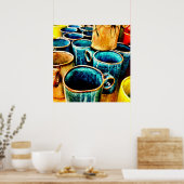 コーヒカラフルー愛好家のためのコーヒーマグのギフトティール（緑がかった色） ポスター (キッチン)