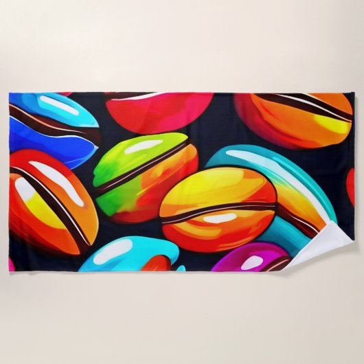 コーヒカラフルー豆抽象芸術アート ビーチタオル (正面)