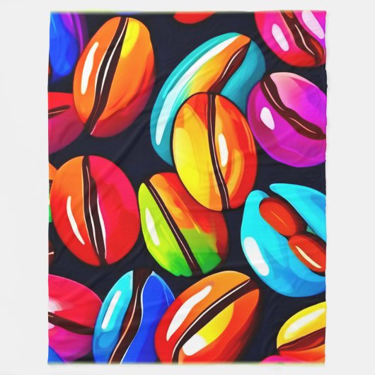 コーヒカラフルー豆抽象芸術アート フリースブランケット (正面)