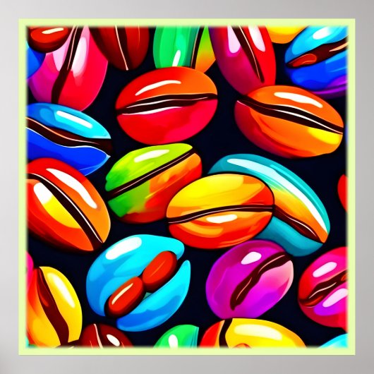コーヒカラフルー豆抽象芸術アート ポスター (正面)