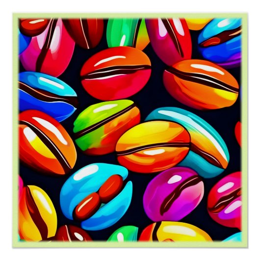 コーヒカラフルー豆抽象芸術アート ポスター (正面)