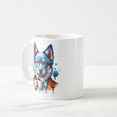 コーヒクールーでハスキー – Hipster Dog Art Mug コーヒーマグカップ (正面左)