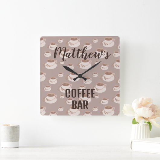 コーヒパーソナライズされたーバーステーションスクエアウォールクロック スクエア壁時計 (ホーム)
