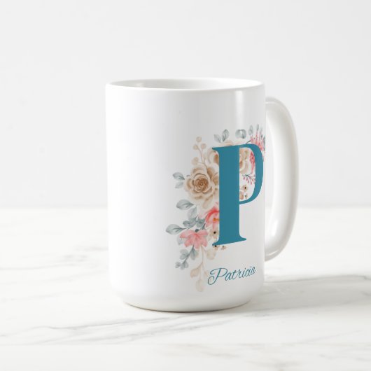 コーヒパーソナライズされたーマグ文字P コーヒーマグカップ (正面右)