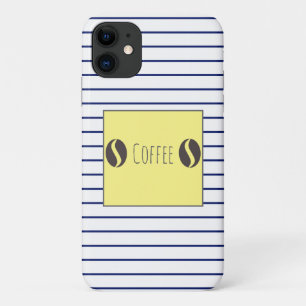 コーヒファンキーー豆の青い白ストライプ色 iPhone 11 ケース