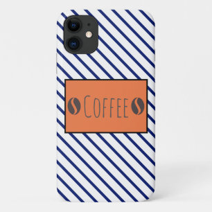 コーヒファンキーー豆の青い白ストライプ色 iPhone 11 ケース