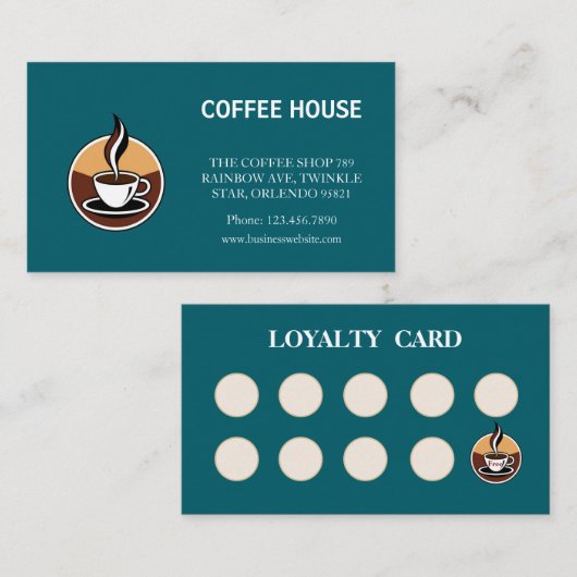 コーヒモダンーの折り畳みロイヤリティスタンプカード 名刺 (正面/裏面)