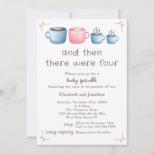 コーヒモダンーをテーマとしたかわいい第2ベビーふりかけ 招待状 (正面)