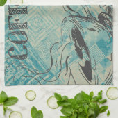 コーヒモダンーアートスケッチブルー キッチンタオル (折り畳み)