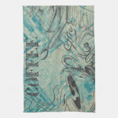 コーヒモダンーアートスケッチブルー キッチンタオル (縦)