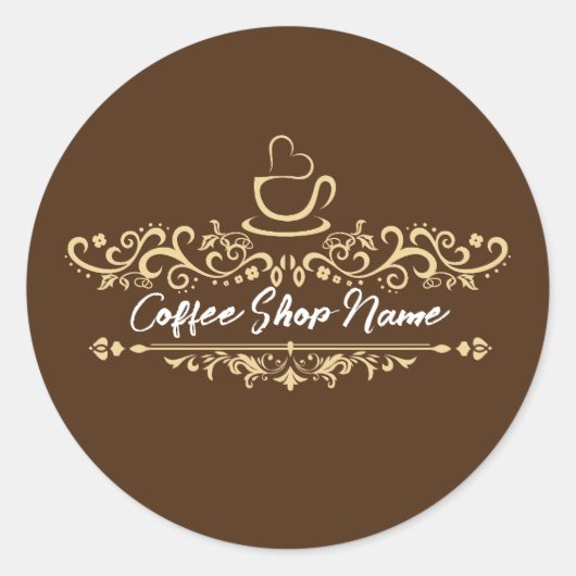 コーヒモダンーカフェショップへようこそパーソナライズ名 ラウンドシール (正面)