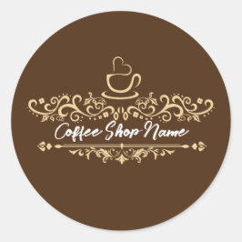 コーヒモダンーカフェショップへようこそパーソナライズ名 ラウンドシール